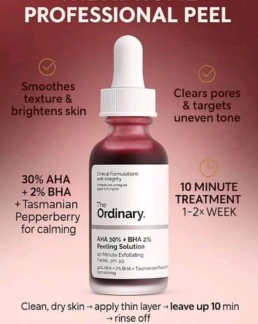 The Ordinary AHA 30% + BHA 2% Peeling Solution 30ml | Exfoliating Facial Peel for Glowing, Smooth & Clear Skin
